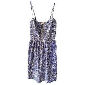 Roxy Blue White Tropical Print Mini Dress Womens Small Smocked Back